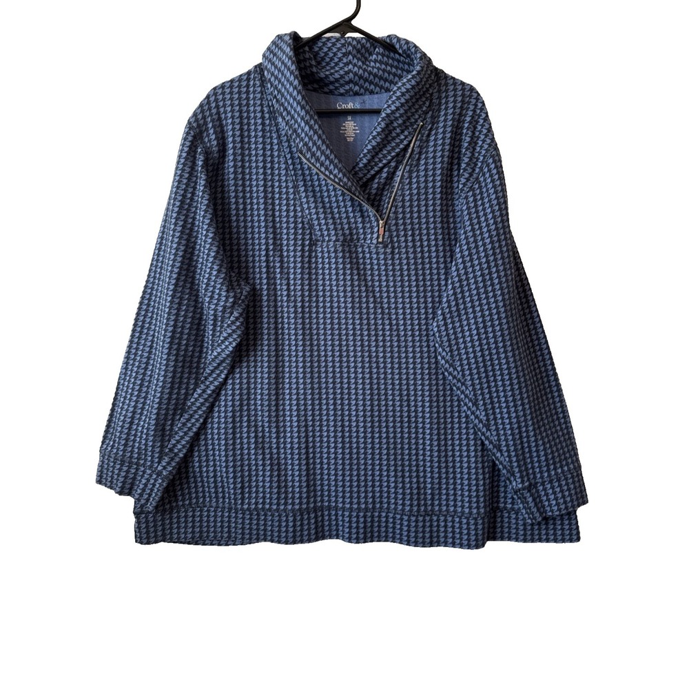 Croft &‎ Barrow Blue Houndstooth Quarter Zip Shawl Sweatshirt 3X Preppy Casual